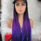 Perruque chapeau tressée doublée de satin (1b/violet/bleu)