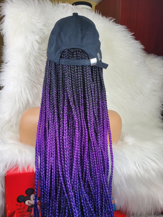 Perruque chapeau tressée doublée de satin (1b/violet/bleu)