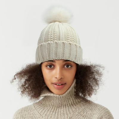 Satin Lined Beanie with Fur Pompom